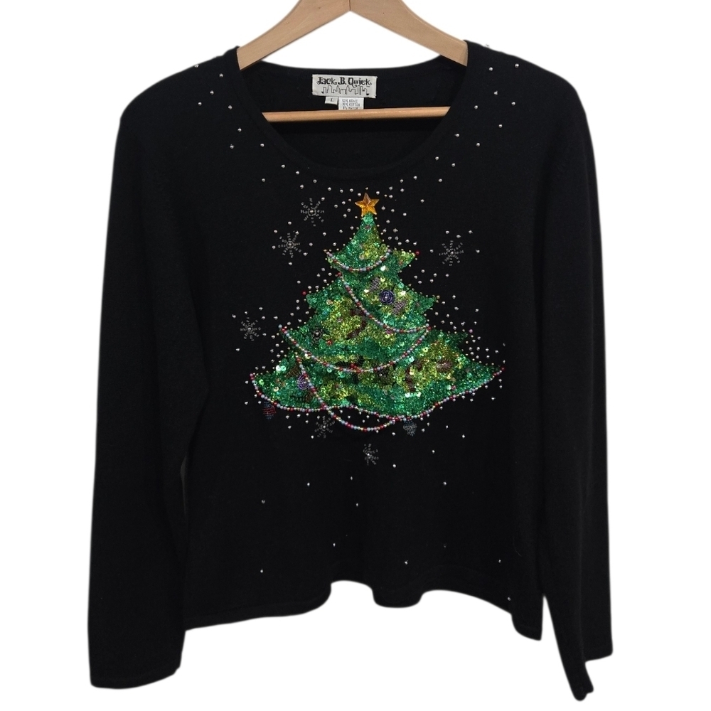 Vintage 1990s Sequins Beaded Christmas Tree Sweater